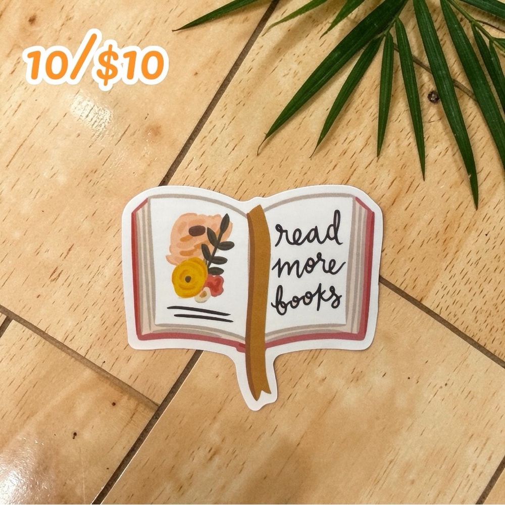 Read More Books Sticker – Open Book Floral Vinyl Decal Book Lover Motivation